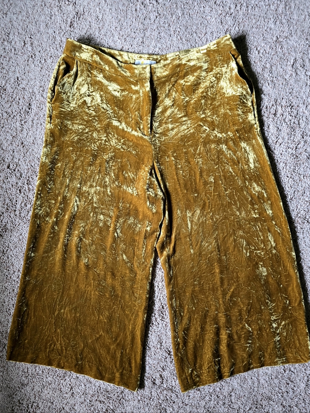 Boden Wide Leg Bronze/Gold/Olive Velvet Cropped Trousers 14